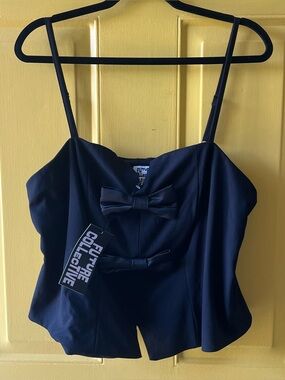 NWT Future Collective Black Corset-style Camisole Top Cropped Tank With Bows XXL